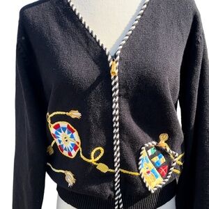 Susan Bristol Nautical Themed Hand Embroidered Cardigan.